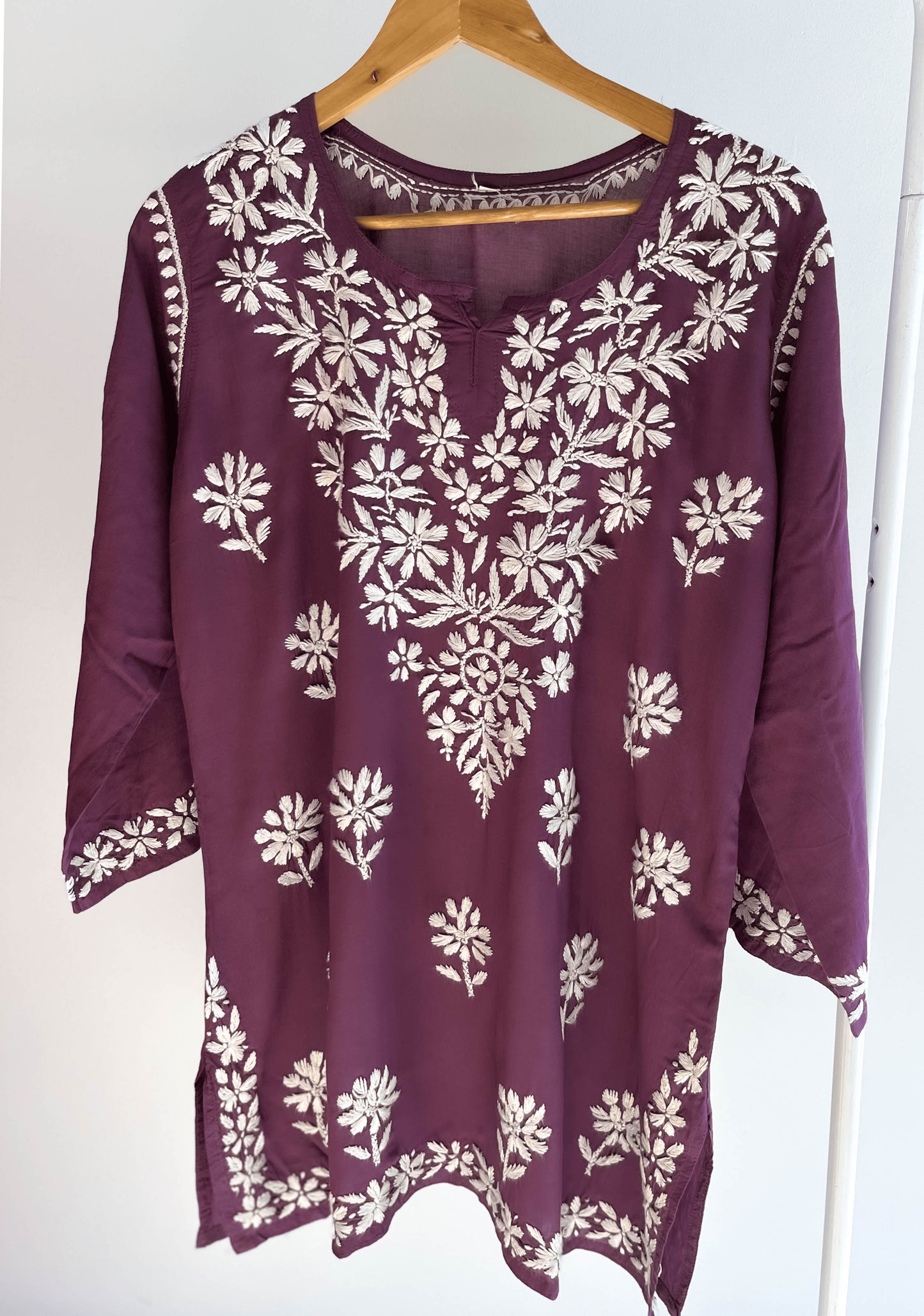 Saanjh – Premium Modal Short Top with Delicate Chikankari