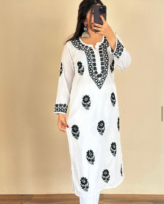 white cotton chikankari kurta set