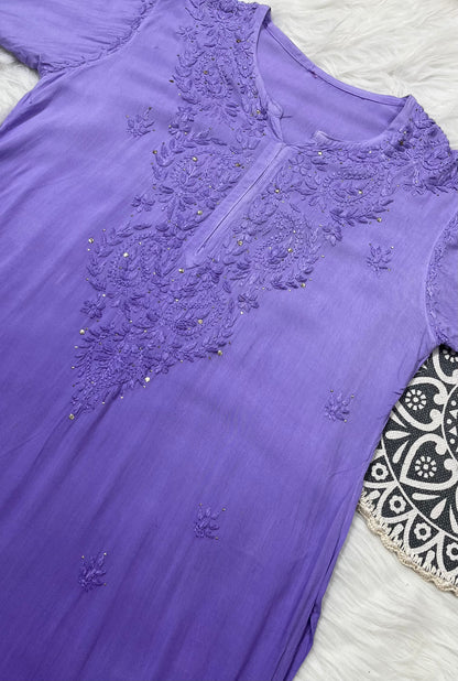 Rayon Chikankari Straight Kurta With Mukaish Work