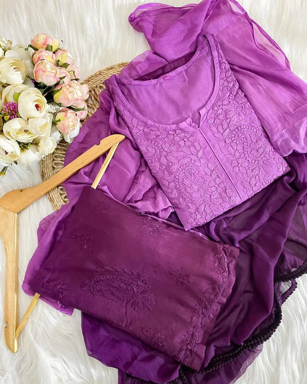 Sanya Chikankari Rayon Ombre 3 piece Set