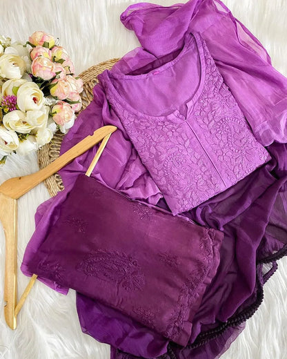 Sanya Chikankari Rayon Ombre 3 piece Set