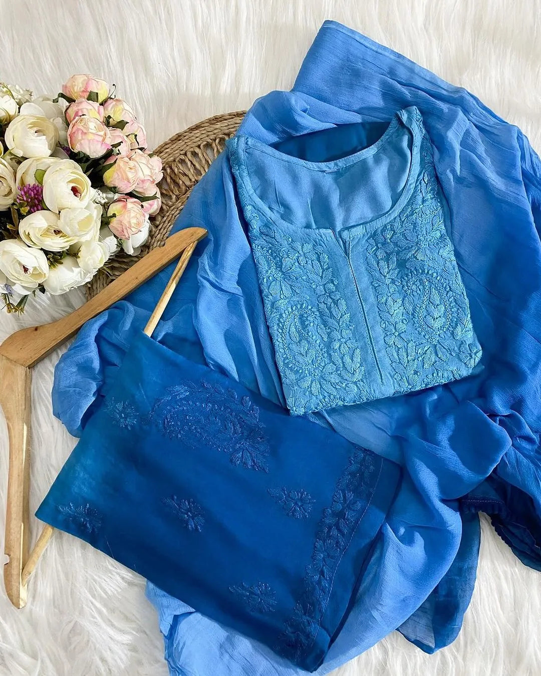 Sanya Chikankari Rayon Ombre 3 piece Set