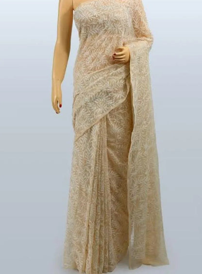 Georgette Chikankari Hand Embroidered Tepchi Saree