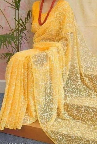 Georgette Chikankari Hand Embroidered Tepchi Saree