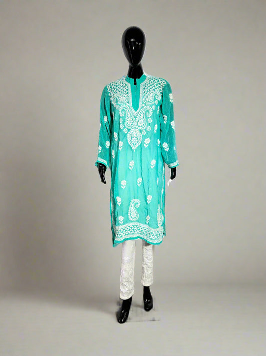 Georgette Chikankari Kurti with Collar Neck