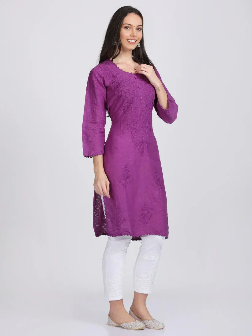 Chikankari Cotton Kurti with Crochet & Laced work