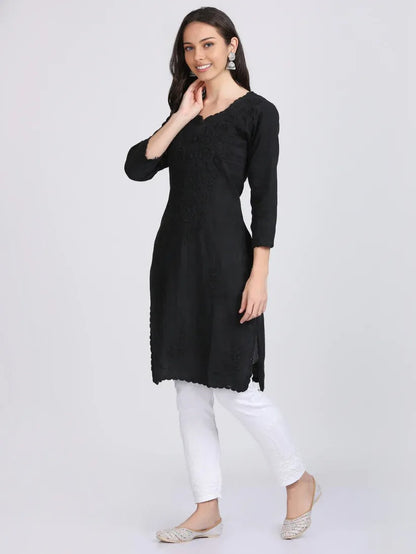 Chikankari Cotton Kurti with Crochet & Laced work