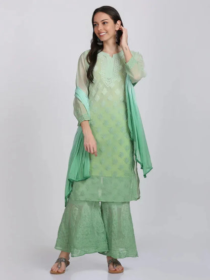 Georgette Chikankari 3 Piece Ombre Dyed Kurta Set