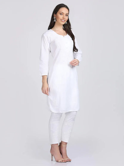 Chikankari Cotton Kurti with Crochet & Laced work
