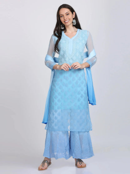 Georgette Chikankari 3 Piece Ombre Dyed Kurta Set