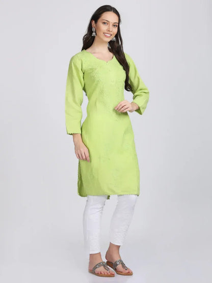 Chikankari Cotton Kurti with Crochet & Laced work