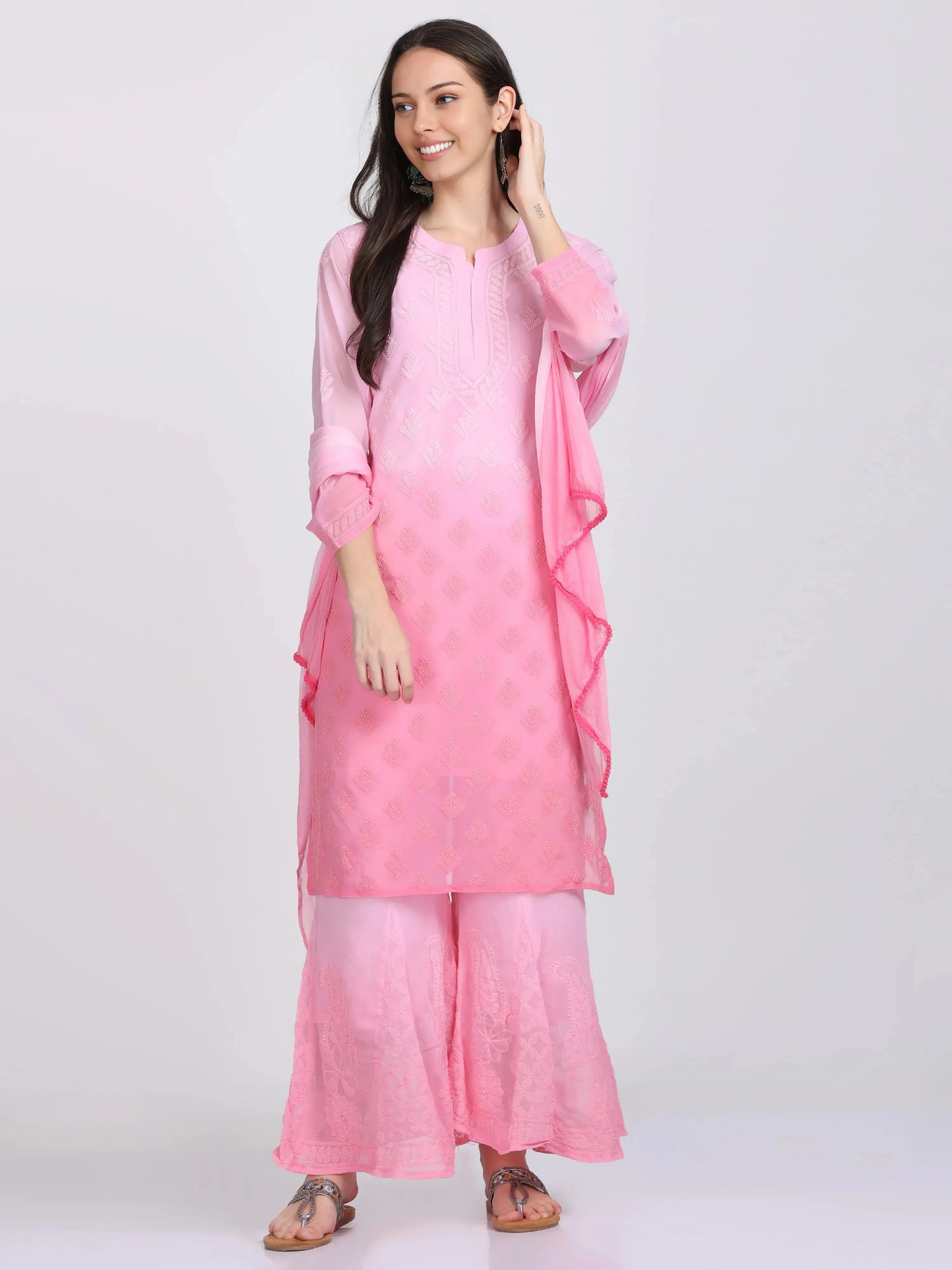 Georgette Chikankari 3 Piece Ombre Dyed Kurta Set