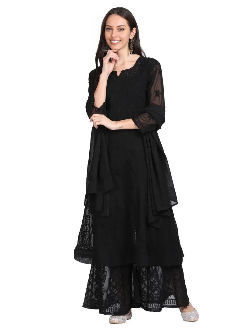 Chikankari Ari Work Anarkali With Matching Dupatta & Inner