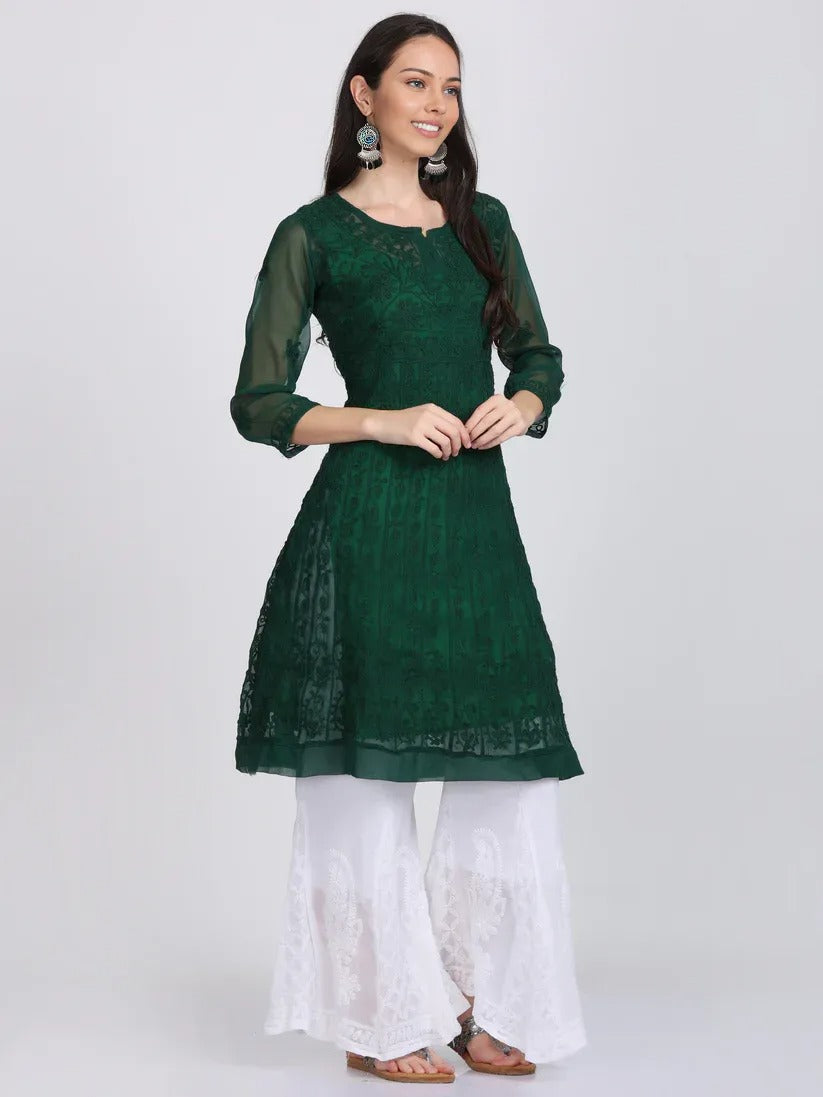 Chikankari Ari Work Anarkali With Matching Dupatta & Inner