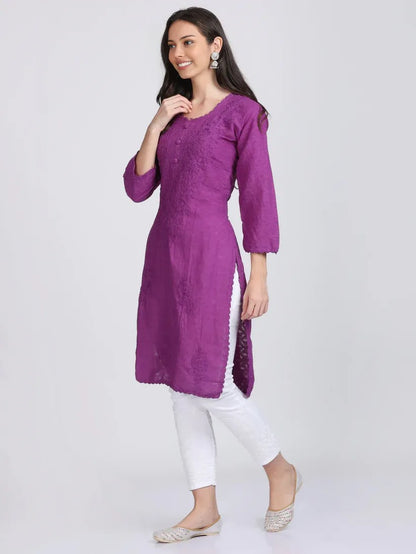 Chikankari Cotton Kurti with Crochet & Laced work