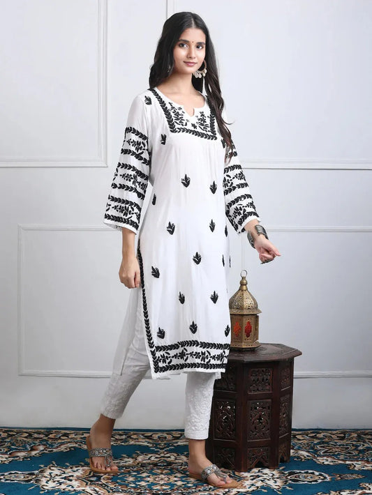 Premium Nyra Cut Chikankari Kurta On Soft Modal Fabric