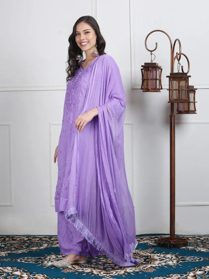 Dobby Cotton 3 piece Set Kurti, Dupatta & Plazzo