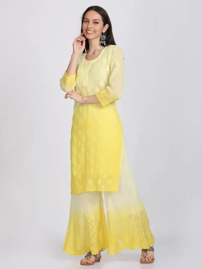 Georgette Chikankari 3 Piece Ombre Dyed Kurta Set