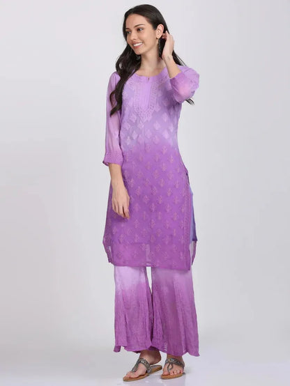 Georgette Chikankari 3 Piece Ombre Dyed Kurta Set