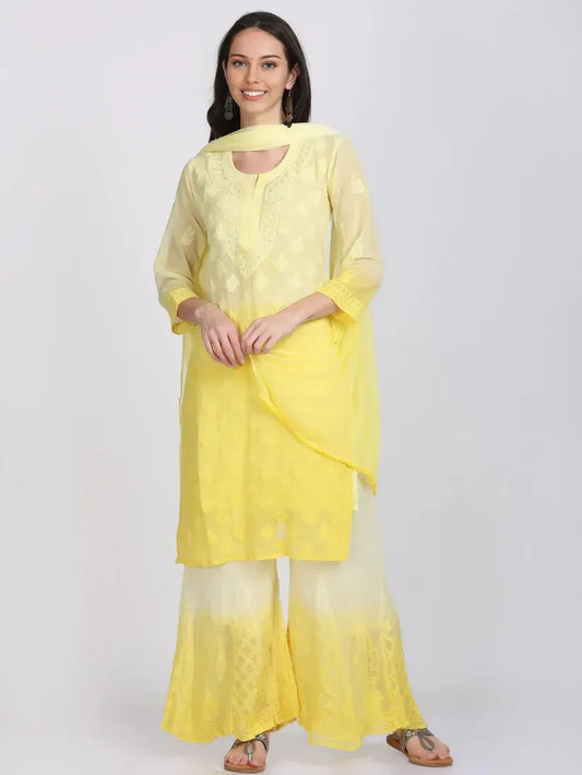 Georgette Chikankari 3 Piece Ombre Dyed Kurta Set