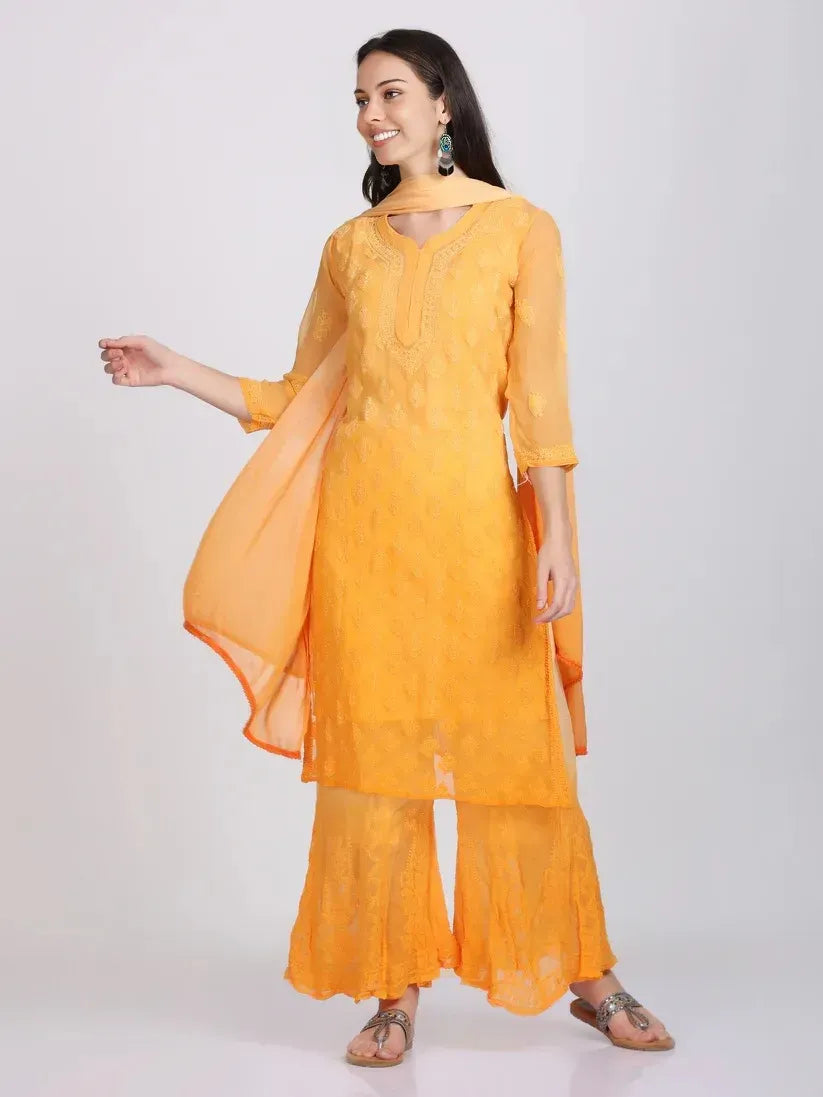 Georgette Chikankari 3 Piece Ombre Dyed Kurta Set
