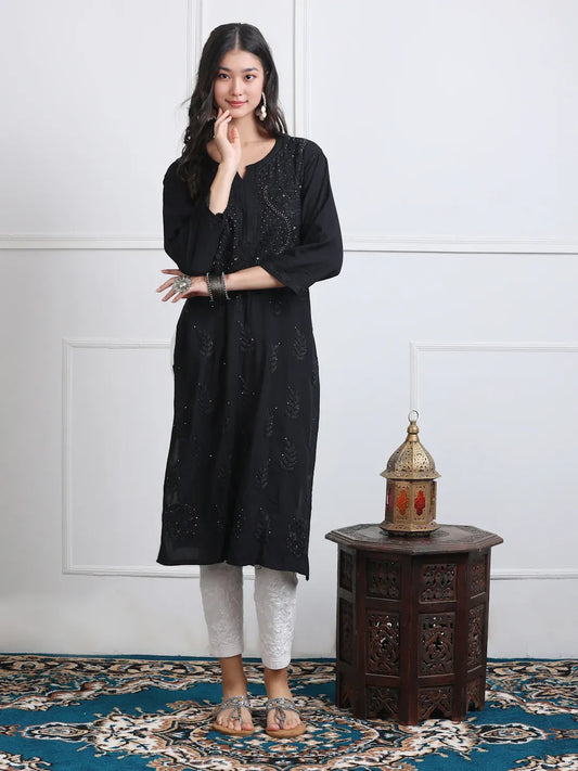 3D Chikankari work Ryon Mukaish Kurti