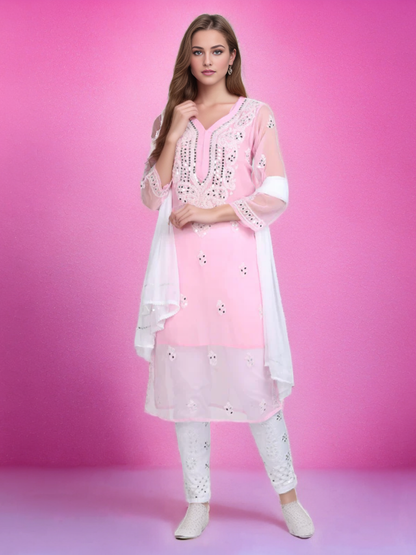 Georgette Chikankari Mirror Work Women's Kurta - Store Chikankari