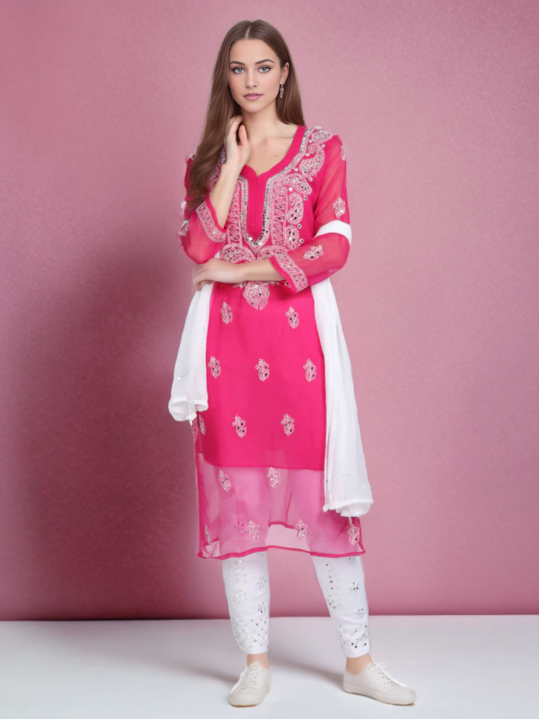 Georgette Chikankari Mirror Work Women's Kurta