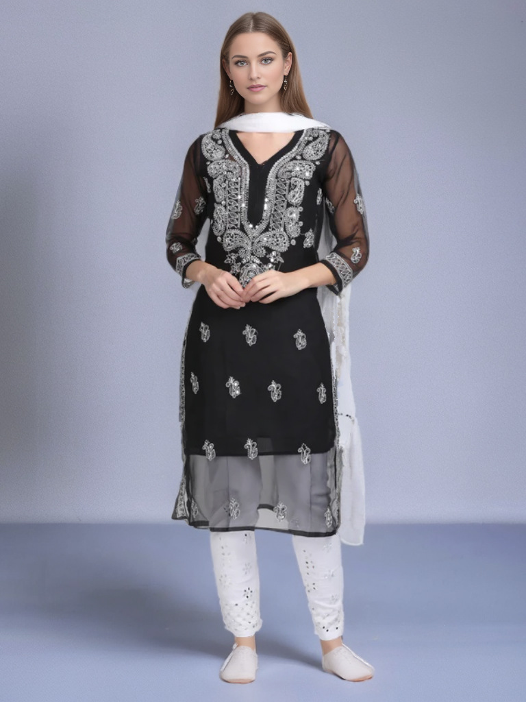 Georgette Chikankari Mirror Work Women's Kurta