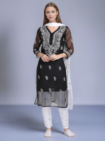 Georgette Chikankari Mirror Work Women's Kurta - Store Chikankari