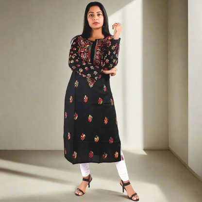 Gala Buti Midnight Floral Embroidered Kurti