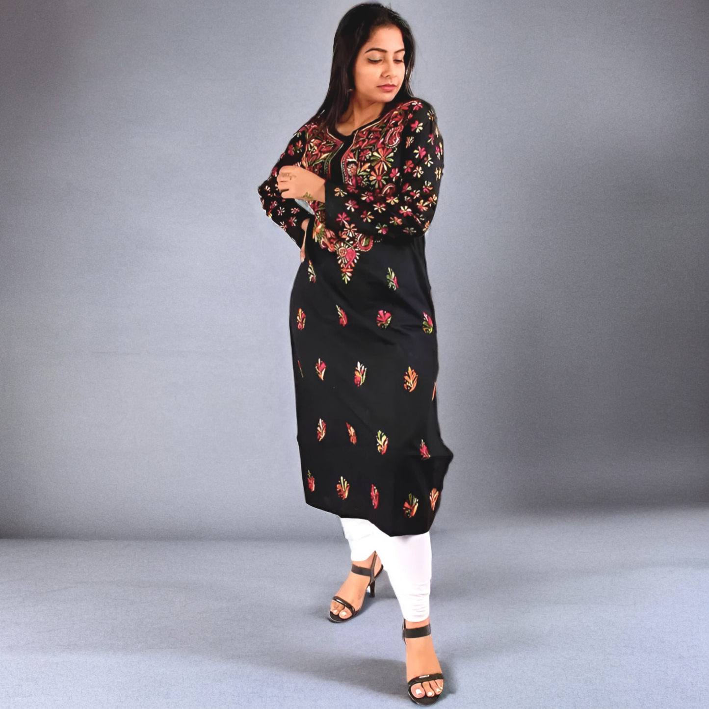 Gala Buti Midnight Floral Embroidered Kurti