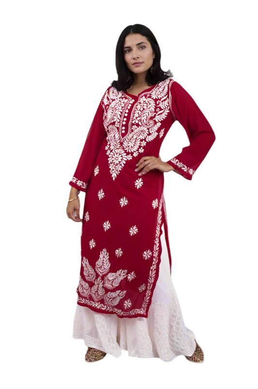 Chiffon Chikankari Straight Kurti