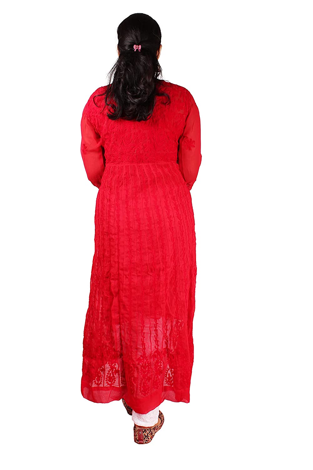 Buy Hand Embroidered Red Georgette Lucknowi Chikan Kurti-GA250624 |  www.maanacreation.com